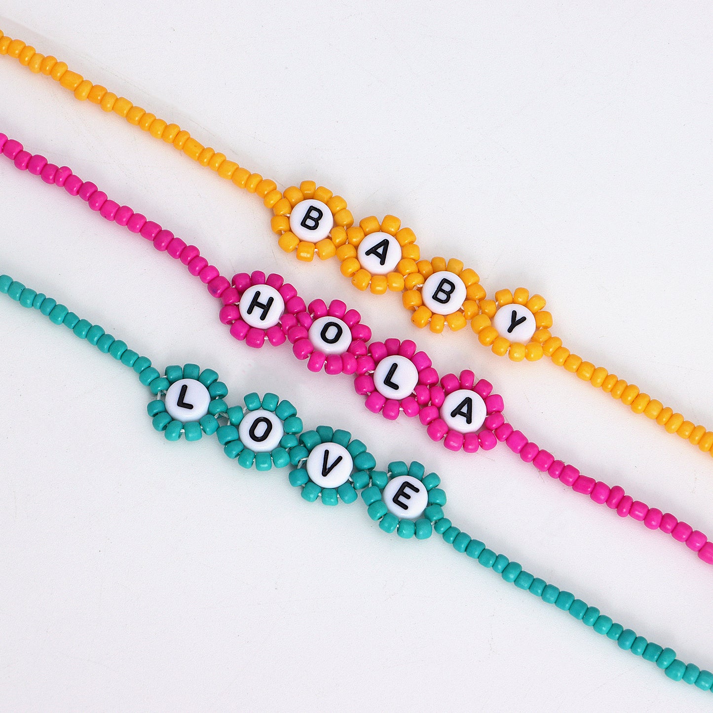 Colorful Rice Beads Letter LOVE Flower Necklace Women