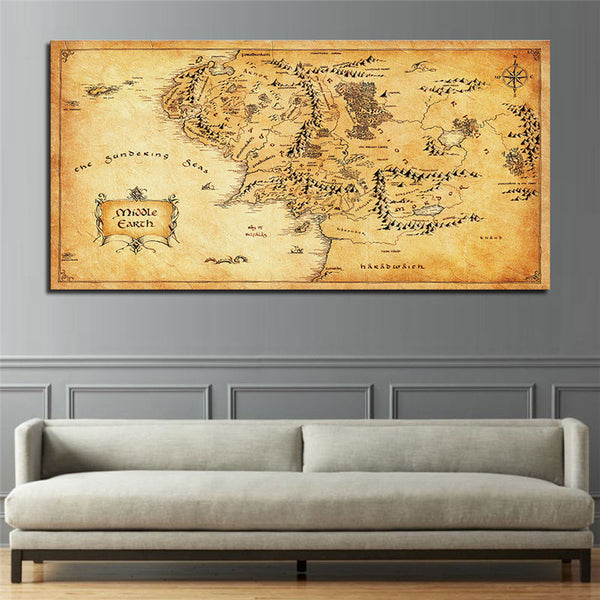 Vintage Style Movie Map Canvas Painting Home Decor