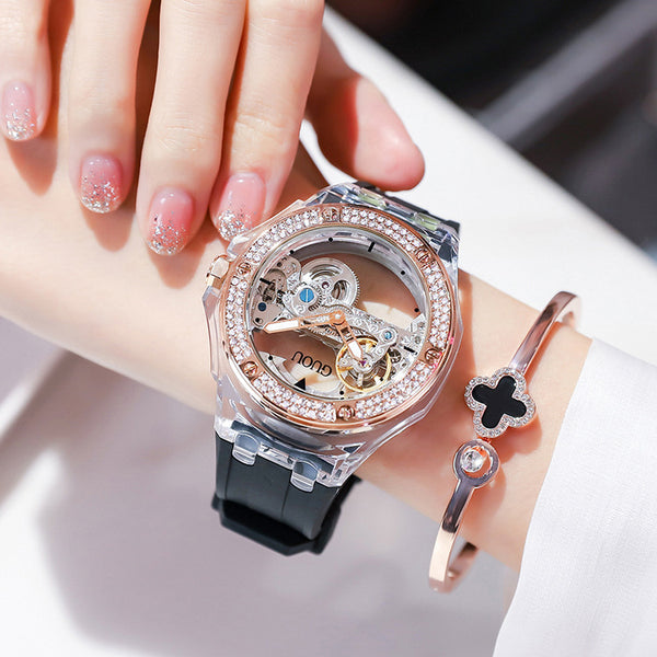 Ladies Rhinestone Silicone Strap Mechanical Watch Success